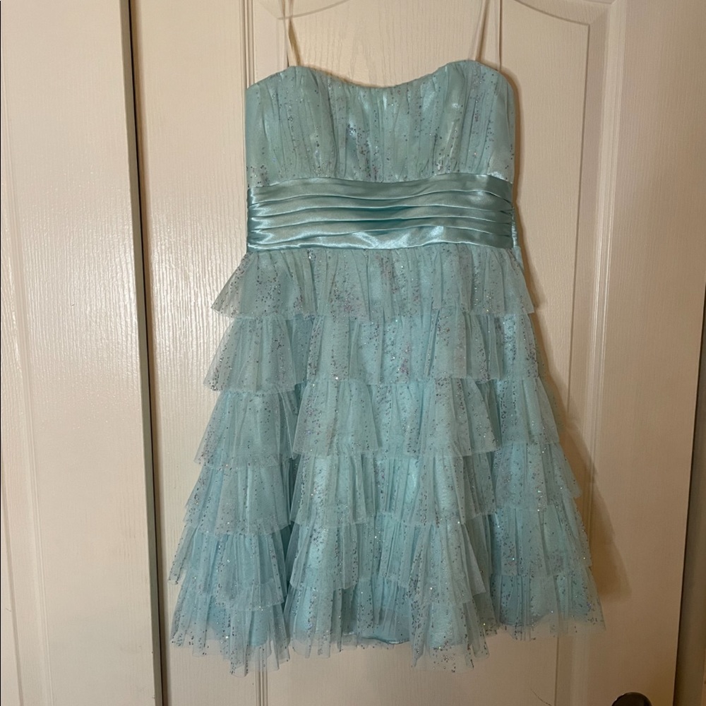 Blue strapless mini dress